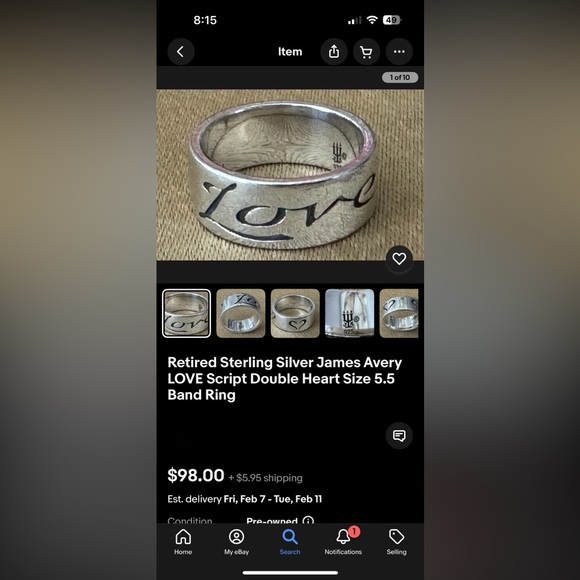 (Retired) James Avery Love ring - Picture 7 of 8